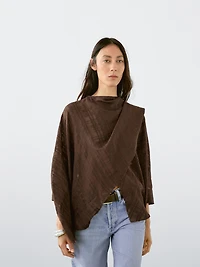 Check linen blend cape