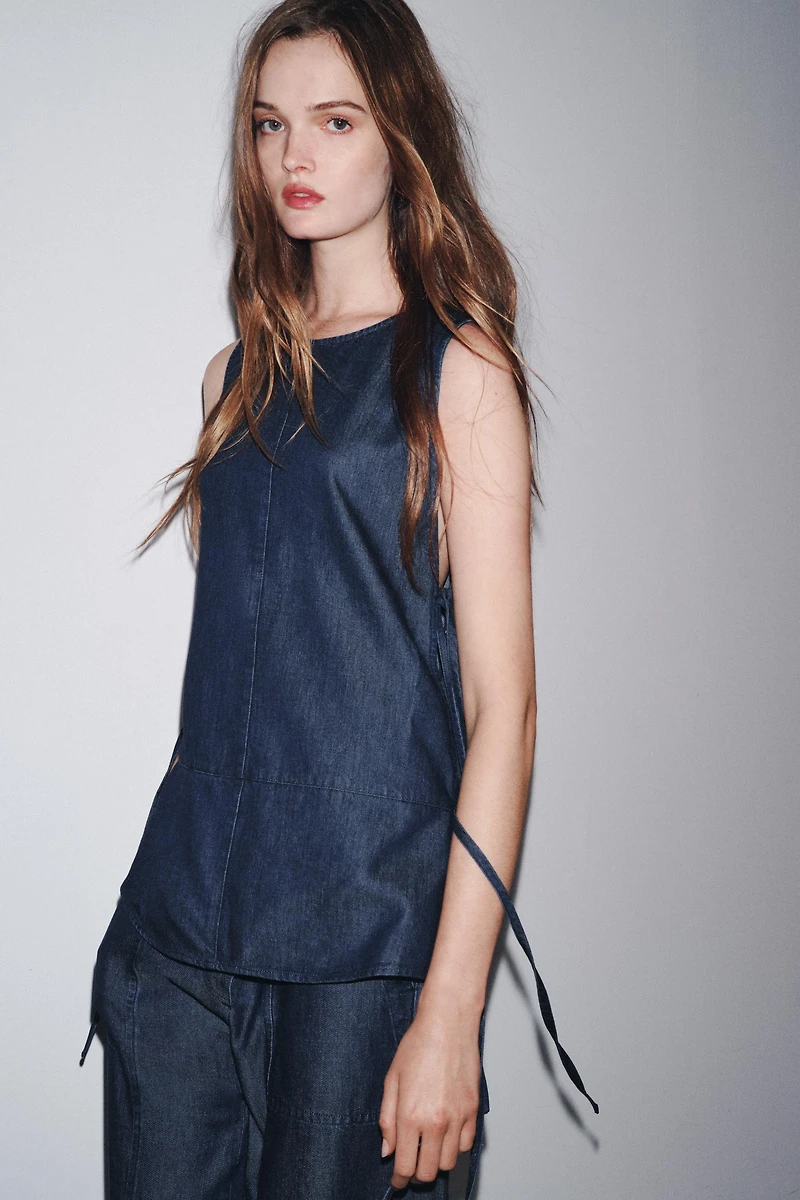 ZW COLLECTION DENIM TIE TOP