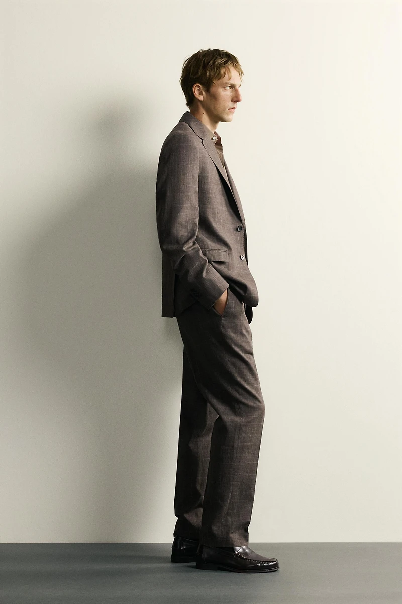 LINEN-WOOL CHECKERED SUIT JACKET