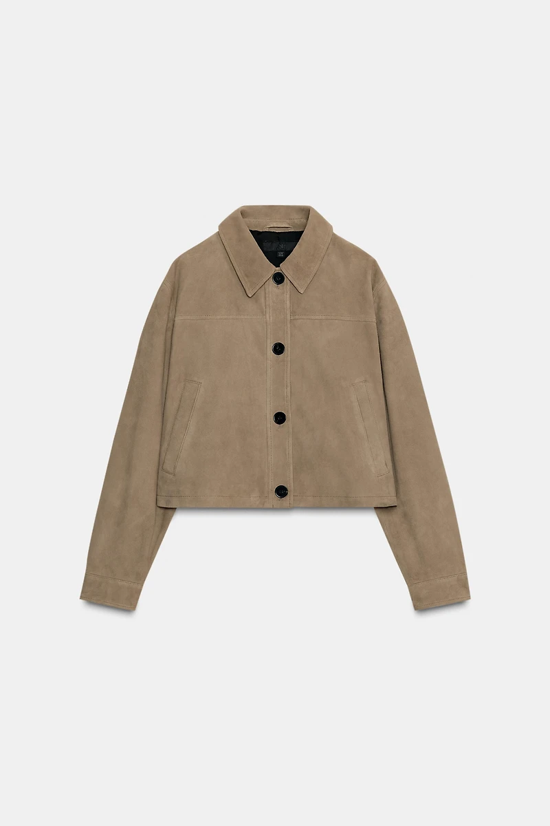 100% LEATHER SHIRT COLLAR JACKET