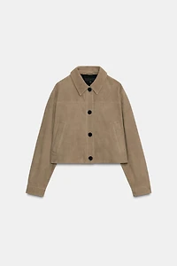 100% LEATHER SHIRT COLLAR JACKET