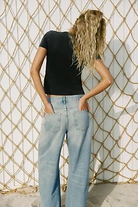 TRF RIPPED STUDDED WIDE LEG JEANS
