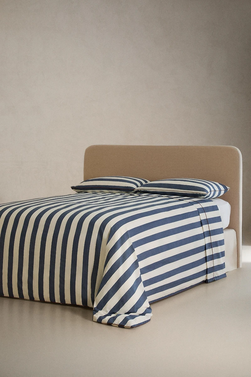 FADED COTTON STRIPED DUVET COVER