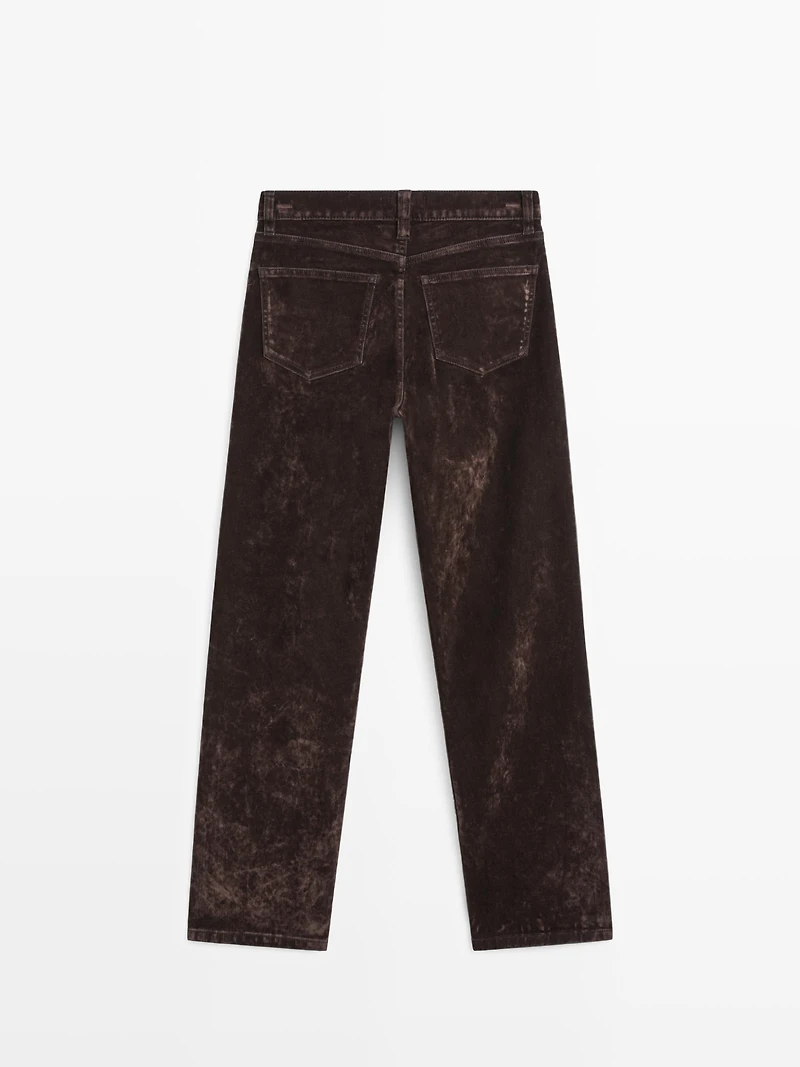 Jean straight mid-rise effet velours