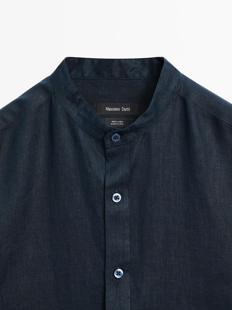100% linen stand collar shirt