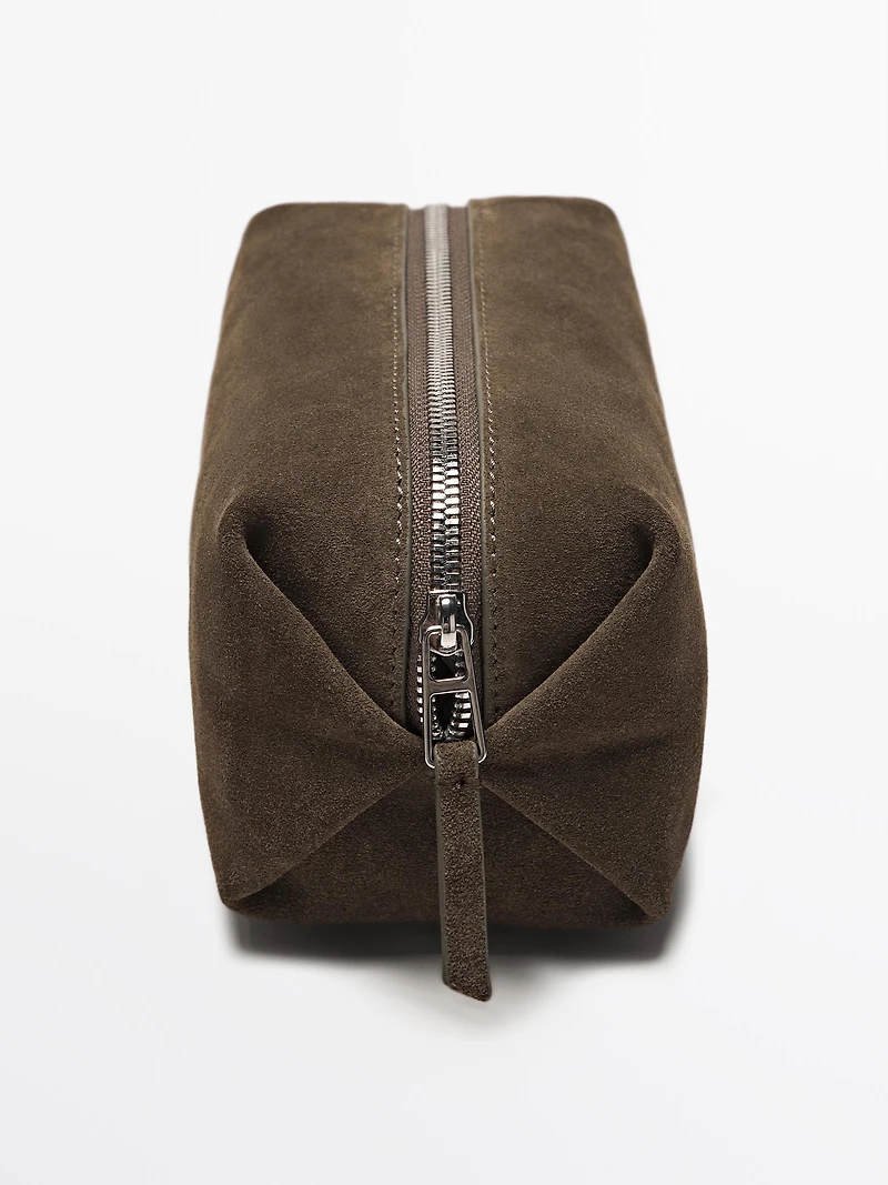 Split leather toiletry bag