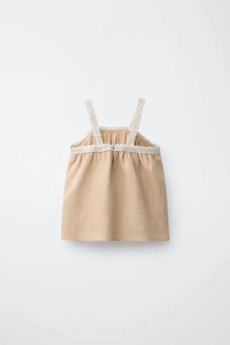 100% LINEN CROCHET TOP