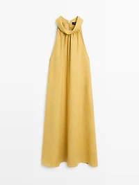 100% linen long halterneck dress