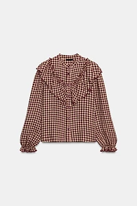 GINGHAM RUFFLE BLOUSE