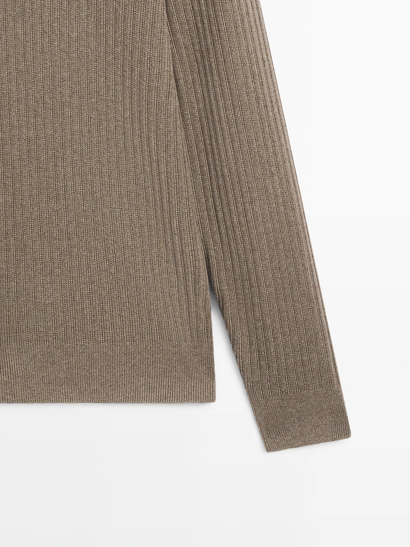 Cotton blend knit polo sweater