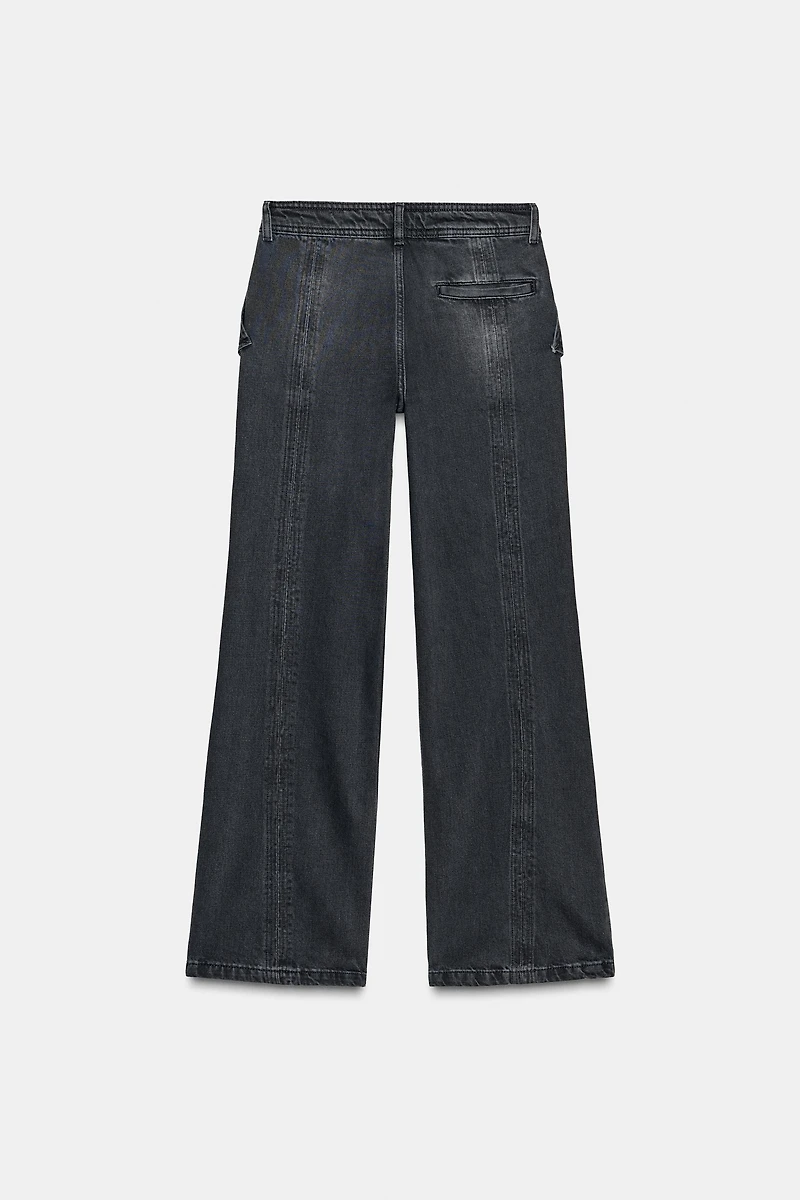 ZW COLLECTION MID-RISE WIDE LEG JEANS WITH ZIPPERS