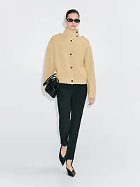 Cardigan en maille 100 % laine à col roulé