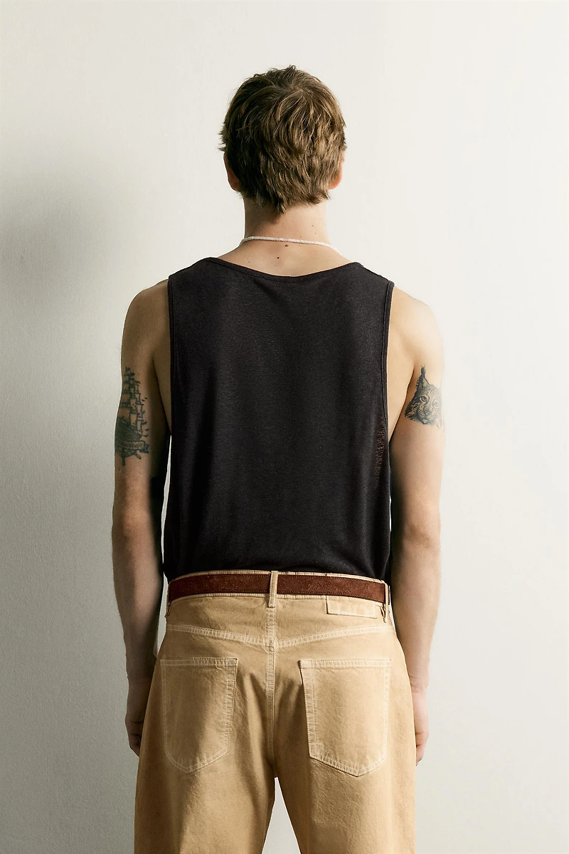 RELAXED FIT VISCOSE LINEN TANK TOP