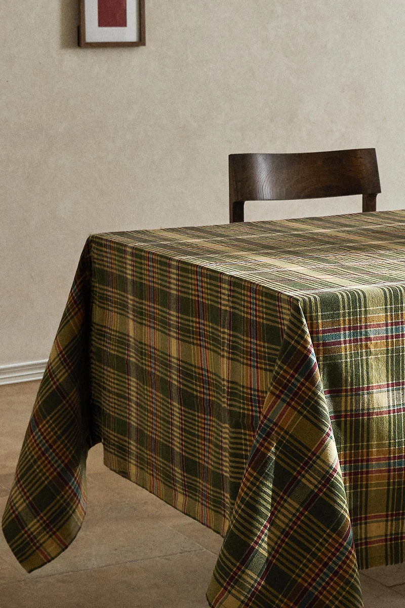 DYED THREAD CHECK TABLECLOTH