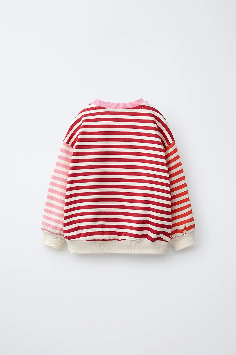 STRIPED STRAWBERRY EMBROIDERED SWEATSHIRT