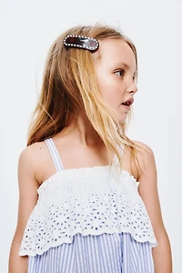 COMBINATION STRIPED AND SWISS EMBROIDERED JUMPSUIT