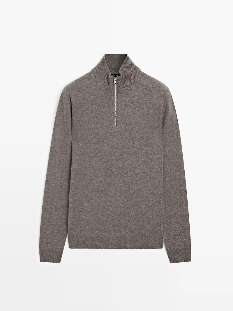 Mock neck knit sweater with zip