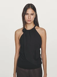 Knit cotton top with floral detail