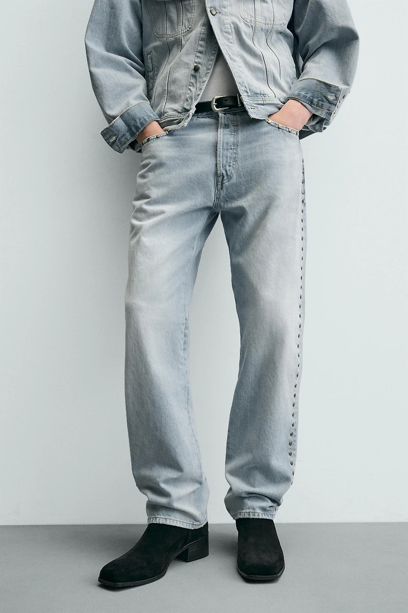 STRAIGHT FIT JEANS WITH METAL STUDS