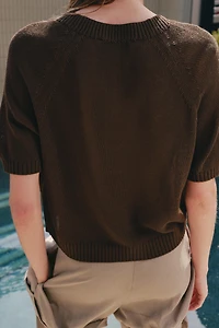 SHORT SLEEVE BUTTON KNIT JUMPER