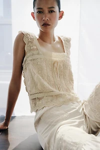 SATIN EFFECT PLEATED LACE TOP