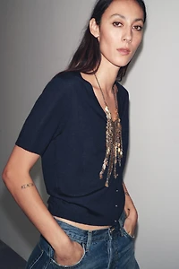 GILET MANCHES COURTES 100 % LAINE EXTRAFINE