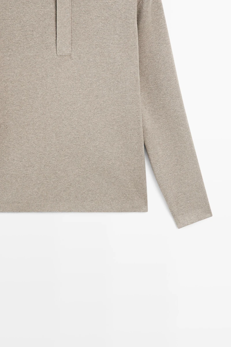 Cotton blend knit zip polo sweater