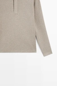 Cotton blend knit zip polo sweater