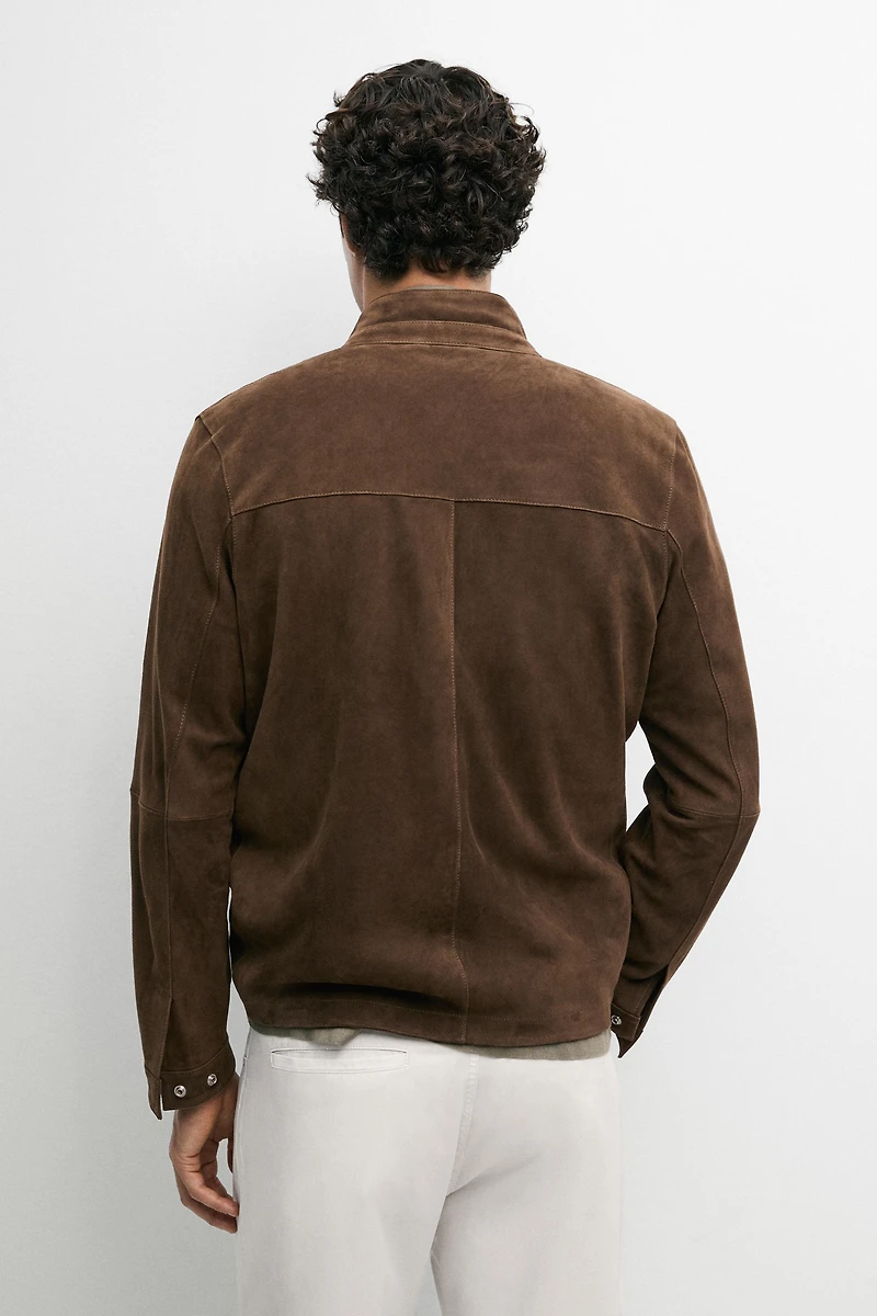 Blouson en cuir suédé à poches