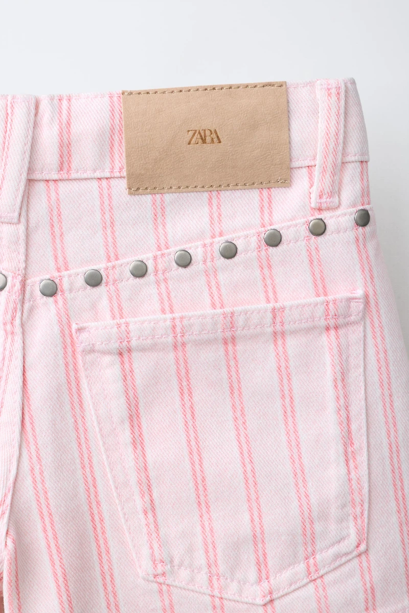 STRIPED DENIM SHORTS WITH STUDS
