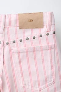 STRIPED DENIM SHORTS WITH STUDS