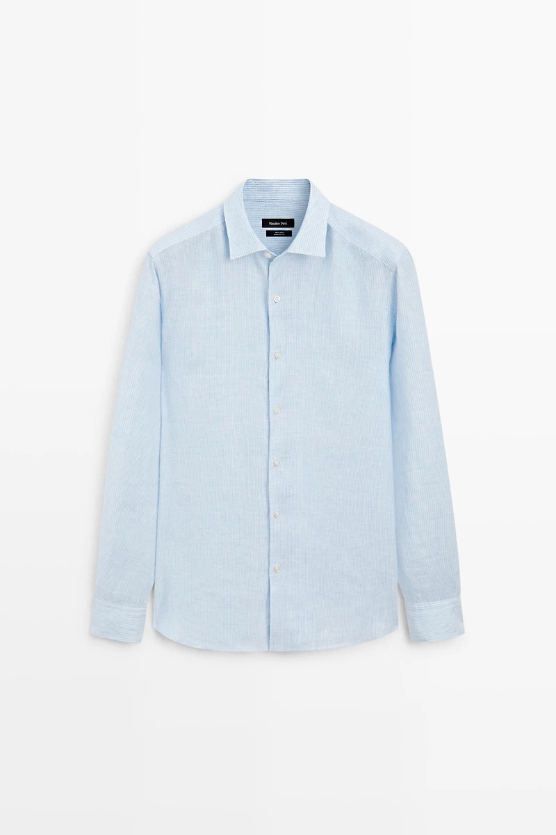 Regular fit striped melange linen shirt