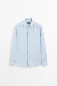 Regular fit striped melange linen shirt
