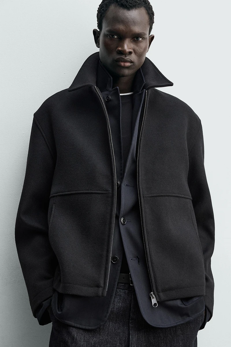 HERRINGBONE TEXTURED ZIP JACKET