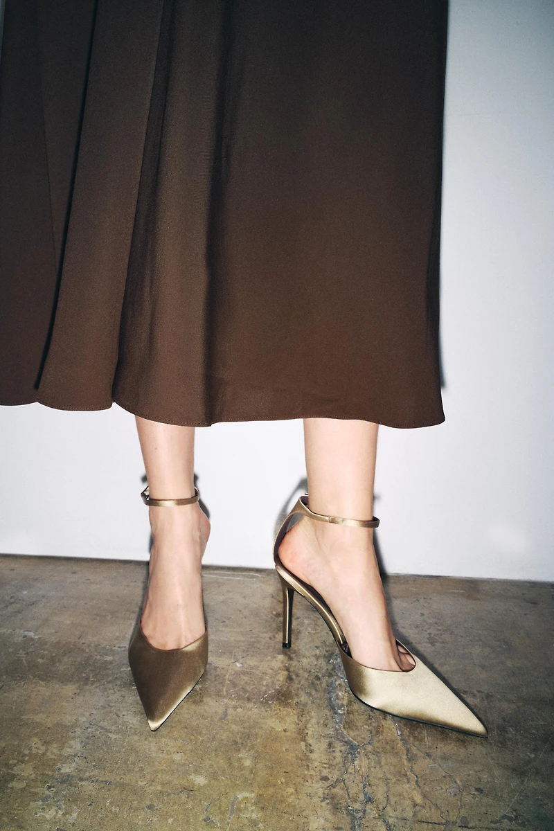 SATIN ANKLE STRAP HEELS