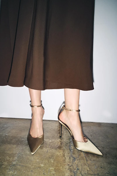 SATIN ANKLE STRAP HEELS