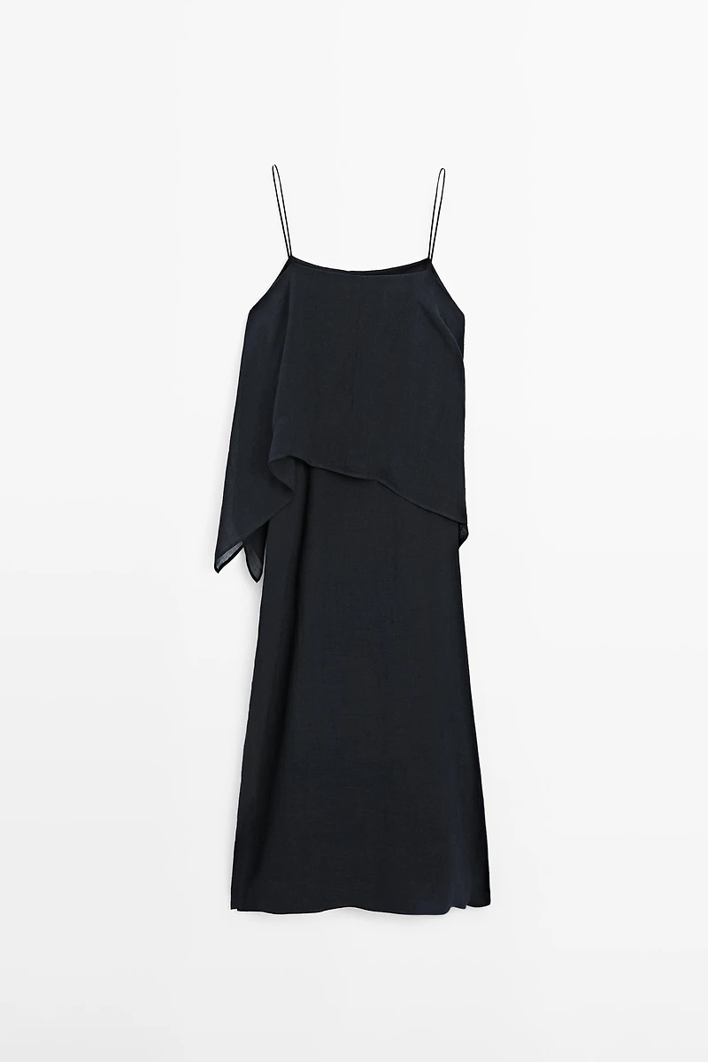 Midi dress with asymmetric ruffle detail