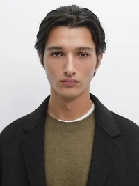 Manteau long à revers en laine mélangée