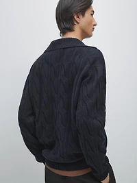 Pull polo en maille de laine tressée