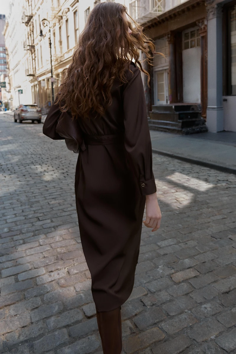 BELTED WRAP MIDI DRESS