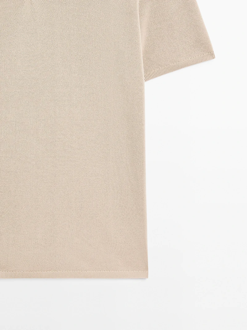 Textured cotton knit polo shirt
