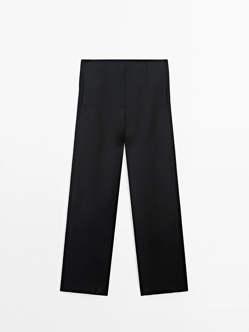 Flowing textured satin trousers