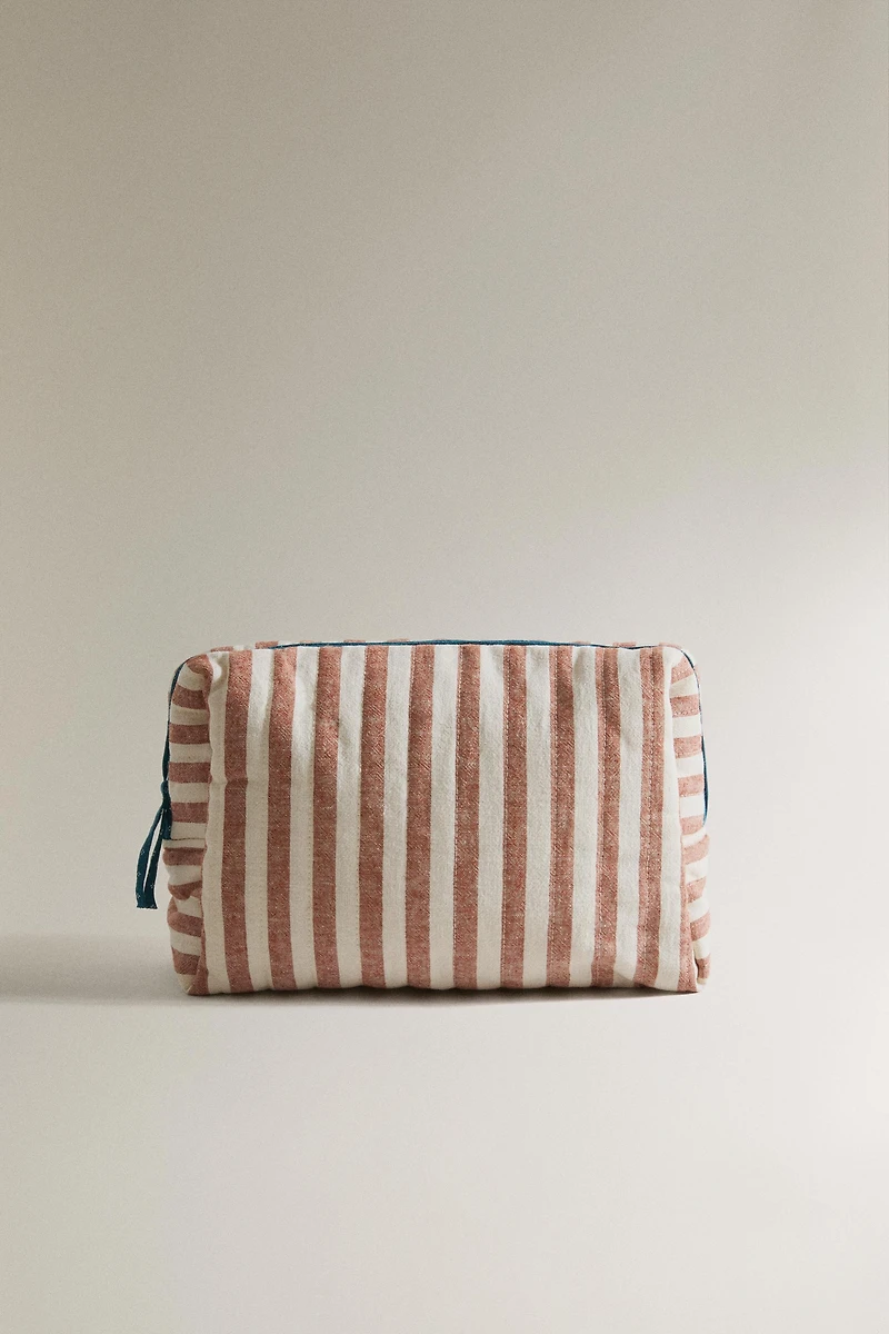 KIDS' LINEN AND COTTON STRIPED MAKEUP BAG
