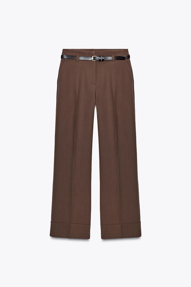 BELTED CUFFED HEM PANTS