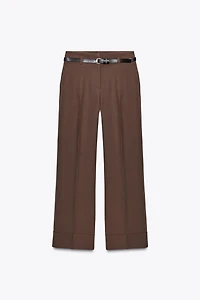 BELTED CUFFED HEM PANTS