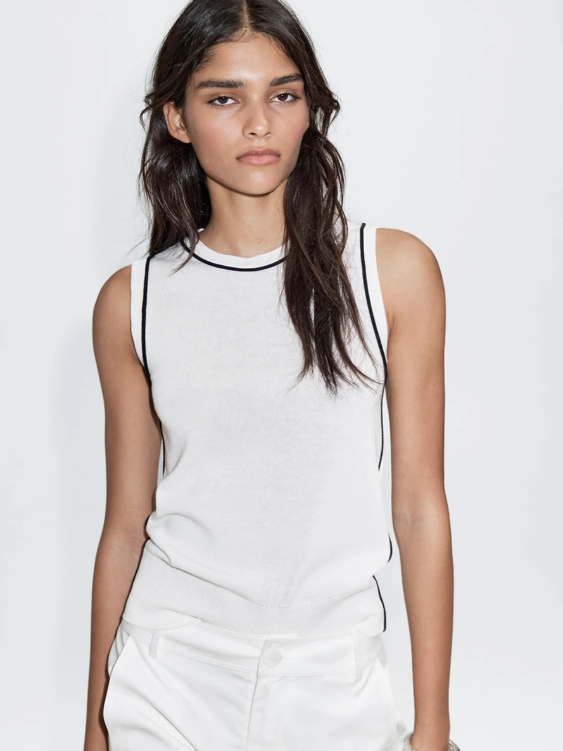 Knit top with contrast detail