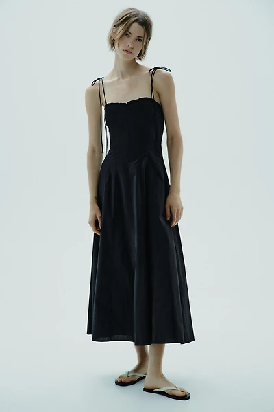 RUFFLED POPLIN MIDI DRESS
