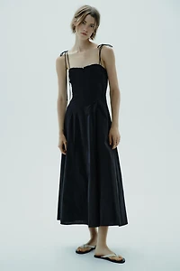 RUFFLED POPLIN MIDI DRESS
