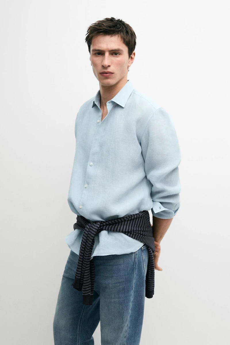 Textured 100% linen regular fit shirt
