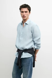 Textured 100% linen regular fit shirt